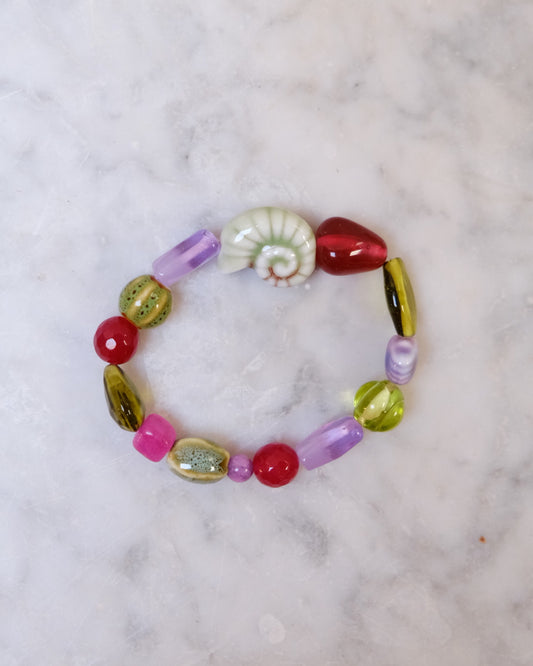 Pulsera caracola verde y morada